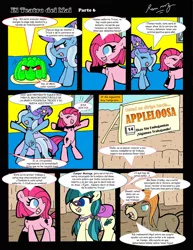 Size: 1024x1327 | Tagged: safe, artist:rammzblood, derpibooru import, cranky doodle donkey, juniper montage, pinkie pie, trixie, comic, image, jpeg