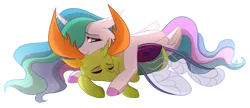 Size: 1280x553 | Tagged: safe, artist:primrosepaper, derpibooru import, princess celestia, thorax, alicorn, changedling, changeling, pony, clothes, cute, ethereal mane, eyes closed, feather, female, flowing mane, flowing tail, folded wings, horn, horns, image, king thorax, lidded eyes, lying down, male, pink eyes, png, see-through, shipping, simple background, sleeping, smiling, snuggling, starry mane, straight, tail, thoralestia, transparent background, wings