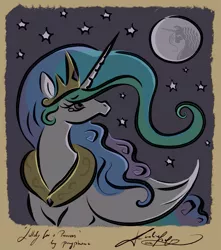 Size: 1059x1200 | Tagged: safe, artist:kalabash92, derpibooru import, princess celestia, alicorn, pony, female, full moon, image, jpeg, looking back, mare, mare in the moon, moon, night, sad, solo, teary eyes