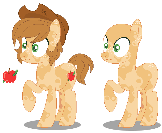 Size: 523x430 | Tagged: safe, artist:awoomarblesoda, derpibooru import, oc, unofficial characters only, earth pony, pony, bald, base used, duo, earth pony oc, hat, image, male, offspring, parent:applejack, parent:caramel, parents:carajack, png, simple background, stallion, transparent background, wide eyes