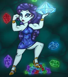 Size: 1020x1156 | Tagged: safe, artist:purfectprincessgirl, derpibooru import, rarity, equestria girls, biceps, bracelet, clothes, diamond, dress, flexing, gem, gem cave, high heels, image, jewelry, muscles, png, ripped rarity, shoes, smiling