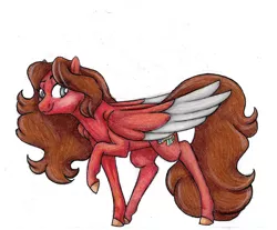 Size: 1635x1353 | Tagged: safe, artist:ask-y, derpibooru import, oc, unofficial characters only, pegasus, pony, colored hooves, colored wings, eyelashes, image, jpeg, pegasus oc, raised hoof, simple background, smiling, solo, traditional art, two toned wings, white background, wings