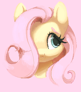 Size: 266x302 | Tagged: safe, artist:pechastan, derpibooru import, fluttershy, pegasus, pony, bust, female, hair over one eye, image, mare, pink background, png, simple background, solo