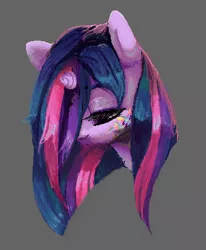 Size: 333x405 | Tagged: safe, artist:pechastan, derpibooru import, twilight sparkle, pony, ambiguous race, bust, female, gray background, hair over one eye, image, mare, png, simple background, solo