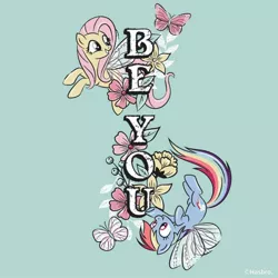 Size: 1080x1080 | Tagged: safe, artist:mylittleponyjpn, derpibooru import, official, part of a set, fluttershy, rainbow dash, butterfly, insect, pegasus, pony, butterfly wings, duo, flower, image, instagram, jpeg, wings