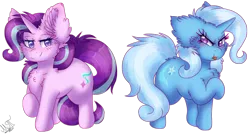 Size: 4038x2160 | Tagged: safe, artist:greenmarta, artist:vanillaswirl6, derpibooru import, starlight glimmer, trixie, pony, unicorn, :p, :t, blushing, collaboration, cute, duo, ear fluff, female, fluffy, heart eyes, image, looking back, png, simple background, smiling, tongue out, transparent background, wingding eyes