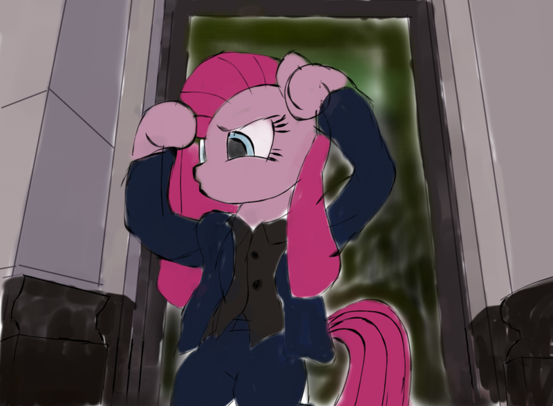 Size: 1024x753 | Tagged: safe, artist:paulli, derpibooru import, pinkie pie, earth pony, bully maguire, clothes, dancing, image, jacket, marvel, pinkamena diane pie, png, solo, spider-man 3