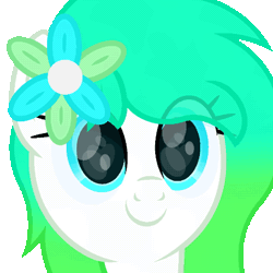 Size: 510x510 | Tagged: safe, artist:ponkus, derpibooru import, oc, oc:gumdrop, earth pony, pony, animated, blinking, blue eyes, commission, cute, female, flower, gif, gradient mane, image, mare, simple background, smiling, solo, transparent background, ych animation, ych example, ych result, your character here