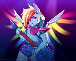 Size: 4096x3276 | Tagged: safe, artist:buvanybu, derpibooru import, rainbow dash, anthro, pegasus, robot, animatronic, five nights at freddy's, five nights at freddy's security breach, grin, guitar, image, jpeg, musical instrument, smiling, solo