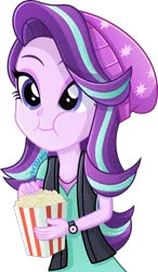 Size: 1200x2061 | Tagged: safe, artist:steyrrdash, derpibooru import, starlight glimmer, equestria girls, female, food, image, png, popcorn, puffy cheeks, simple background, solo, transparent background