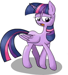 Size: 1245x1360 | Tagged: safe, artist:retroneb, derpibooru import, twilight sparkle, twilight sparkle (alicorn), alicorn, pony, female, folded wings, full body, horn, image, looking down, mare, multicolored mane, multicolored tail, open mouth, png, purple eyes, shadow, simple background, solo, tail, transparent background, walking, wings