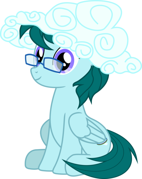 Size: 984x1245 | Tagged: safe, artist:yoshimon1, derpibooru import, oc, oc:cloudy bits, unofficial characters only, pegasus, pony, cloud, derpibooru exclusive, female, folded wings, full body, glasses, hat, image, mare, pegasus oc, png, show accurate, simple background, sitting, smiling, solo, sun hat, three quarter view, transparent background, wings