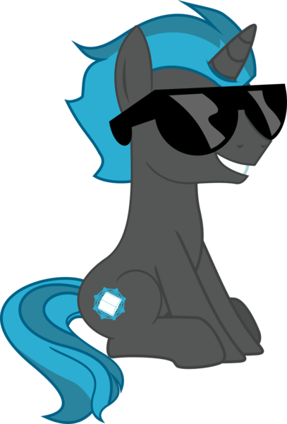 Size: 924x1361 | Tagged: safe, artist:yoshimon1, derpibooru import, oc, oc:shimmer scroll, unofficial characters only, pony, unicorn, derpibooru exclusive, full body, glasses, grin, horn, image, male, png, show accurate, simple background, sitting, smiling, solo, stallion, sunglasses, tail, three quarter view, transparent background, two toned mane, two toned tail, unicorn oc