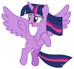 Size: 9707x9159 | Tagged: safe, artist:andoanimalia, derpibooru import, twilight sparkle, twilight sparkle (alicorn), alicorn, pony, the ending of the end, absurd resolution, female, flying, full body, horn, image, looking back, mare, multicolored mane, multicolored tail, open mouth, open smile, png, purple eyes, simple background, smiling, solo, spread wings, tail, transparent background, vector, wings