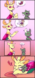 Size: 467x1024 | Tagged: safe, artist:paintedsnek, derpibooru import, thorax, oc, oc:apex, changedling, changeling, fanfic:the king of love bugs, comic, cuddling, cute, head shake, image, king thorax, onomatopoeia, papa thorax, png, pouting, simple background, sound effects, thorabetes, thought bubble, zzz