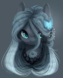 Size: 758x944 | Tagged: safe, artist:nagathesiren, artist:pechastan, derpibooru import, oc, unofficial characters only, original species, pond pony, pony, bust, closed species, female, freckles, hair over one eye, hairclip, image, jewelry, mare, necklace, png, solo