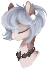 Size: 660x884 | Tagged: safe, artist:nagathesiren, artist:pechastan, derpibooru import, oc, unofficial characters only, original species, pond pony, bust, closed species, eyes closed, gift art, image, jewelry, necklace, png, simple background, smiling, solo, white background