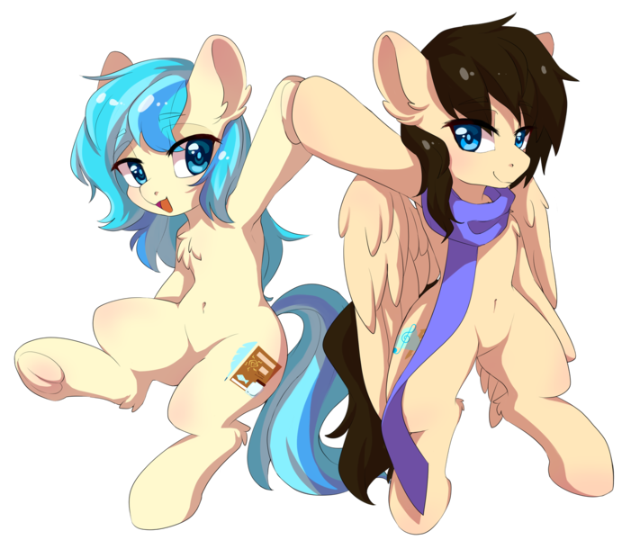 Size: 1500x1283 | Tagged: safe, artist:zero00, derpibooru import, oc, oc:mhhao, oc:seablue storm, earth pony, pegasus, pony, derpibooru community collaboration, 2022 community collab, duo, female, image, male, png, simple background, smiling, transparent background