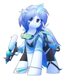 Size: 1943x2160 | Tagged: safe, artist:movieskywalker, derpibooru import, oc, oc:venir winter, unofficial characters only, pony, unicorn, derpibooru community collaboration, 2022 community collab, blue eyes, bracelet, clothes, derpibooru exclusive, female, glow, glowing horn, goggles, hoofless socks, horn, image, jewelry, looking at you, magic, panties, pants, png, ponytail, shorts, simple background, smiling, socks, solo, transparent background, underwear, unicorn oc, waistband, watergun, white skin