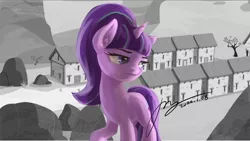 Size: 2666x1500 | Tagged: safe, artist:musical ray, derpibooru import, starlight glimmer, pony, unicorn, chicago, grand theft auto, gta iv, image, musical, partial color, png, solo, starlight's village