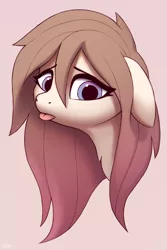 Size: 600x900 | Tagged: safe, artist:luminousdazzle, derpibooru import, oc, oc:linnea, unofficial characters only, earth pony, bust, chest fluff, frown, gradient eyes, gradient mane, image, long hair, looking down, png, portrait, sad, tongue out