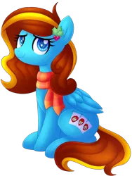 Size: 960x1280 | Tagged: safe, artist:kimmyartmlp, derpibooru import, oc, oc:ilovekimpossiblealot, unofficial characters only, pegasus, pony, clothes, image, pegasus oc, png, scarf, simple background, sitting, solo, transparent background, wings