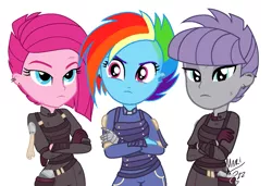 Size: 949x649 | Tagged: safe, artist:marihht, artist:skyfallfrost, derpibooru import, maud pie, pinkie pie, rainbow dash, equestria girls, the cutie re-mark, alternate hairstyle, alternate timeline, amputee, apinkalypse pie, apocalypse dash, apocalypse maud, armor, base used, belt, clothes, crossed arms, crystal war timeline, ear piercing, earring, equestria girls interpretation, eye scar, female, gloves, image, jewelry, pants, piercing, pinkamena diane pie, png, prosthetic limb, prosthetics, rock, scar, scene interpretation, shirt, trio