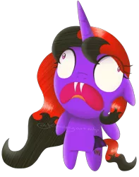 Size: 2148x2725 | Tagged: safe, artist:kimmyartmlp, derpibooru import, oc, oc:ender, unofficial characters only, pony, undead, unicorn, vampire, adorable distress, bipedal, chibi, cute, fangs, horn, image, open mouth, png, simple background, solo, transparent background, unicorn oc