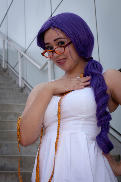 Size: 3162x4743 | Tagged: safe, artist:autumns-snow, derpibooru import, rarity, human, anime expo, anime expo 2012, clothes, cosplay, costume, image, irl, irl human, jpeg, measuring tape, photo, rarity's glasses