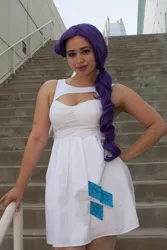 Size: 3162x4743 | Tagged: safe, artist:autumns-snow, derpibooru import, rarity, human, anime expo, anime expo 2012, clothes, cosplay, costume, cutie mark, cutie mark on clothes, hand on hip, image, irl, irl human, jpeg, photo, stairs