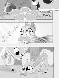 Size: 2646x3470 | Tagged: safe, artist:peesa chicken, derpibooru import, oc, deer, pony, canadian, comic, digital art, eating, flower, forest, image, jpeg, tree