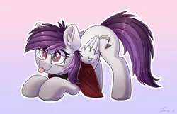 Size: 3859x2480 | Tagged: safe, alternate version, artist:dandy, derpibooru import, oc, oc:ardyn valentine, unofficial characters only, pegasus, pony, :3, ;p, alternate character, bowtie, cape, clothes, commission, cute, ear fluff, eye clipping through hair, female, glasses, gradient background, high res, image, one eye closed, png, solo, tongue out, wings, ych result