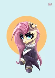 Size: 2480x3508 | Tagged: safe, artist:i love hurt, derpibooru import, fluttershy, pegasus, pony, angry, blue eyes, bust, clothes, depressed, dress, fluttergoth, g4, image, looking at you, nimbus, pink hair, png, simple background, solo