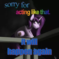 Size: 1600x1600 | Tagged: safe, artist:ponynamedmixtape, derpibooru import, oc, oc:czupone, unofficial characters only, unicorn, dark background, image, looking at you, male, meme, mischievous, png, ponified meme, smiling, solo, text