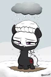 Size: 856x1284 | Tagged: safe, artist:heretichesh, derpibooru import, oc, oc:s.leech, unofficial characters only, pony, unicorn, big head, cloud, female, filly, foal, image, jpeg, snow, snowfall, solo