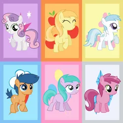 Size: 894x894 | Tagged: safe, artist:starsongmusicalgirlypony567, derpibooru import, edit, aura (character), cotton cloudy, first base, noi, ruby pinch, sweetie belle, earth pony, pegasus, pony, unicorn, adorabase, alternate mane six, aurabetes, colt, cottonbetes, cute, cutie mark, diasweetes, female, filly, foal, g4, image, male, noiabetes, pinchybetes, png, smiling