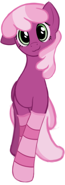 Size: 484x1380 | Tagged: safe, alternate version, artist:aquamuro, derpibooru import, cheerilee, earth pony, pony, clothes, cute, female, full body, g4, happy, image, looking at you, mare, owo, png, simple background, socks, solo, style emulation, transparent background, two toned hair