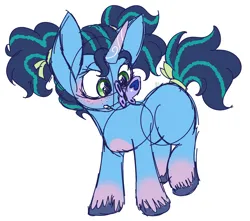 Size: 3024x2670 | Tagged: safe, artist:feather_bloom, derpibooru import, butterfly, insect, pony, unicorn, g5, my little pony: make your mark, spoiler:g5, blushing, colored, female, filly, foal, hair ribbon, image, misty brightdawn, pigtails, png, ribbon, sketch, solo, unshorn fetlocks