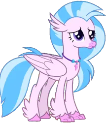 Size: 454x524 | Tagged: safe, derpibooru import, silverstream, classical hippogriff, hippogriff, pony, female, image, looking right, mare, pink skin, png, sad, simple background, solo, standing, transparent background