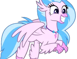 Size: 1161x898 | Tagged: safe, derpibooru import, silverstream, classical hippogriff, hippogriff, pony, female, flying, grin, happy, image, looking right, mare, pink skin, png, simple background, smiling, solo, transparent background