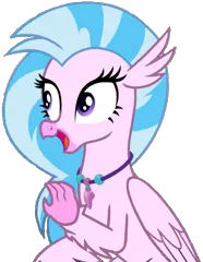 Size: 469x604 | Tagged: safe, derpibooru import, silverstream, classical hippogriff, hippogriff, pony, female, happy, image, looking left, mare, open mouth, pink skin, png, simple background, sitting, solo, transparent background