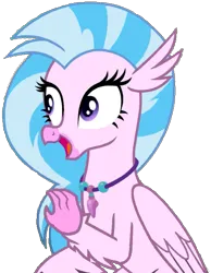 Size: 469x604 | Tagged: safe, derpibooru import, silverstream, classical hippogriff, hippogriff, pony, female, happy, image, looking left, mare, open mouth, pink skin, png, simple background, sitting, solo, transparent background