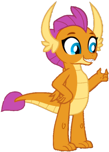 Size: 505x707 | Tagged: safe, derpibooru import, smolder, dragon, female, happy, image, looking right, orange skin, png, simple background, smiling, solo, standing, transparent background