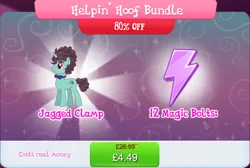 Size: 1274x858 | Tagged: safe, derpibooru import, idw, official, jagged clamp, pony, unicorn, bowtie, brown mane, brown tail, bundle, bushy brows, clear the skies, costs real money, english, gameloft, green coat, green fur, horn, idw showified, image, jpeg, numbers, tail, text