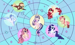 Size: 2780x1684 | Tagged: safe, artist:angellight-bases, artist:wonnie-honey-bee, derpibooru import, oc, oc:astral starling sentry, oc:cloudburst, oc:cresenda, oc:ginger gold, oc:magnolia, oc:morning gleam, oc:toffee nut, unofficial characters only, earth pony, pegasus, pony, unicorn, base used, earth pony oc, eyes closed, female, horn, image, magical lesbian spawn, mare, next generation, offspring, parent:applejack, parent:big macintosh, parent:cheese sandwich, parent:fancypants, parent:flash sentry, parent:fluttershy, parent:pinkie pie, parent:rainbow dash, parent:rarity, parent:soarin', parent:starlight glimmer, parent:sunset shimmer, parent:trouble shoes, parent:troubleshoes clyde, parent:twilight sparkle, parents:cheesepie, parents:flashlight, parents:fluttermac, parents:raripants, parents:shimmerglimmer, parents:soarindash, parents:troublejack, pegasus oc, png, stained glass window, unicorn oc, wings