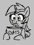 Size: 120x158 | Tagged: safe, artist:kabayo, derpibooru import, lyra heartstrings, pony, unicorn, aggie.io, eating, female, food, gray background, hoof hold, image, lowres, mare, monochrome, oats, png, simple background, that pony sure does love oats