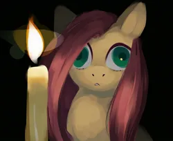 Size: 1280x1045 | Tagged: safe, alternate version, artist:some_ponu, derpibooru import, fluttershy, pegasus, pony, candle, creepy, derp, image, jpeg, open mouth, solo, textless, wide eyes