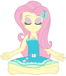 Size: 8303x9545 | Tagged: safe, artist:chrismc373, derpibooru import, fluttershy, equestria girls, clothes, eyes closed, female, geode of fauna, image, lotus position, magical geodes, meditating, png, simple background, smiling, solo, transparent background