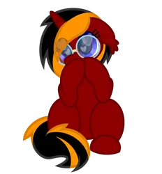 Size: 2600x2800 | Tagged: safe, artist:ponkus, derpibooru import, oc, oc:red flame, bat pony, pony, unicorn, wingless bat pony, bat ears, bat pony oc, bat wings, commission, cute, ear fluff, eyewear, glasses, hair over one eye, heart, heart eyes, hooves together, image, multicolored hair, multicolored mane, multicolored tail, png, simple background, sitting, solo, tail, transparent background, wingding eyes, wingless, wings