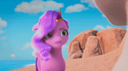 Size: 1280x712 | Tagged: safe, derpibooru import, screencap, pipp petals, zipp storm, g5, my little pony: make your mark, my little pony: make your mark chapter 2, spoiler:g5, spoiler:my little pony: make your mark chapter 2, angry, animated, beach, fight, frustrated, image, misty brightdawn, petals, portrait of a princess, rock, sound, spying, upset, webm